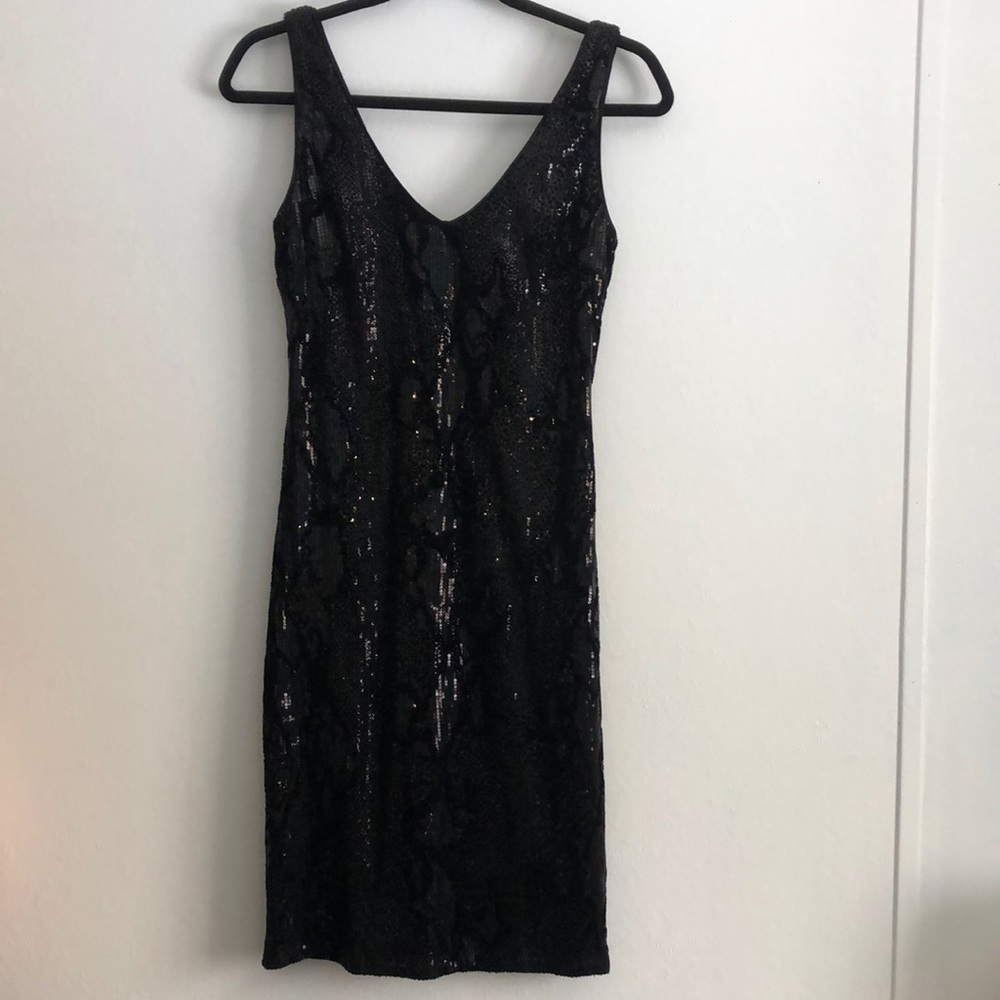 Joseph Ribkoff Womens Black MIDI Dress Velvet Sequins Lined Y2K Formal